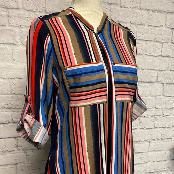 New York & Company Multicolor Striped Shirt Dress Sz M - Picture 2 of 9